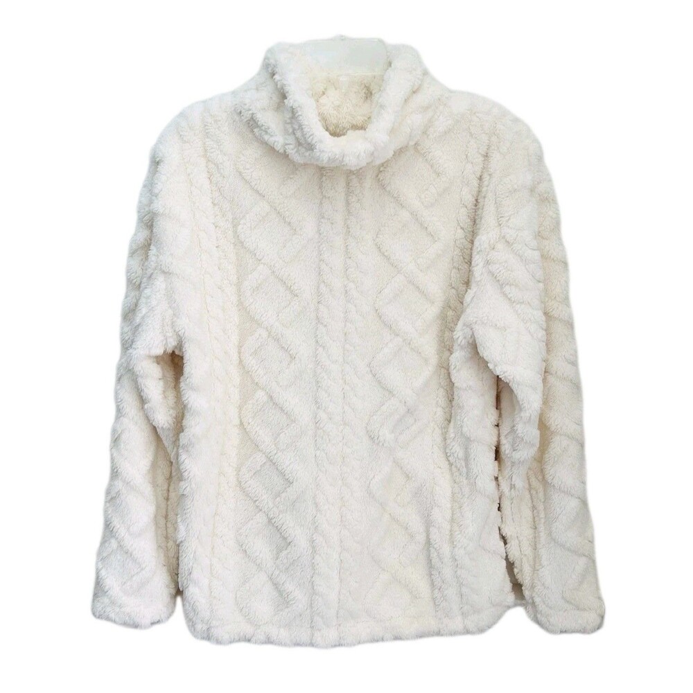 Eddie Bauer Women's Ultrasoft Cable Stretchy Fleece Pullover Ivory Mockneck XL - Picture 2 of 9